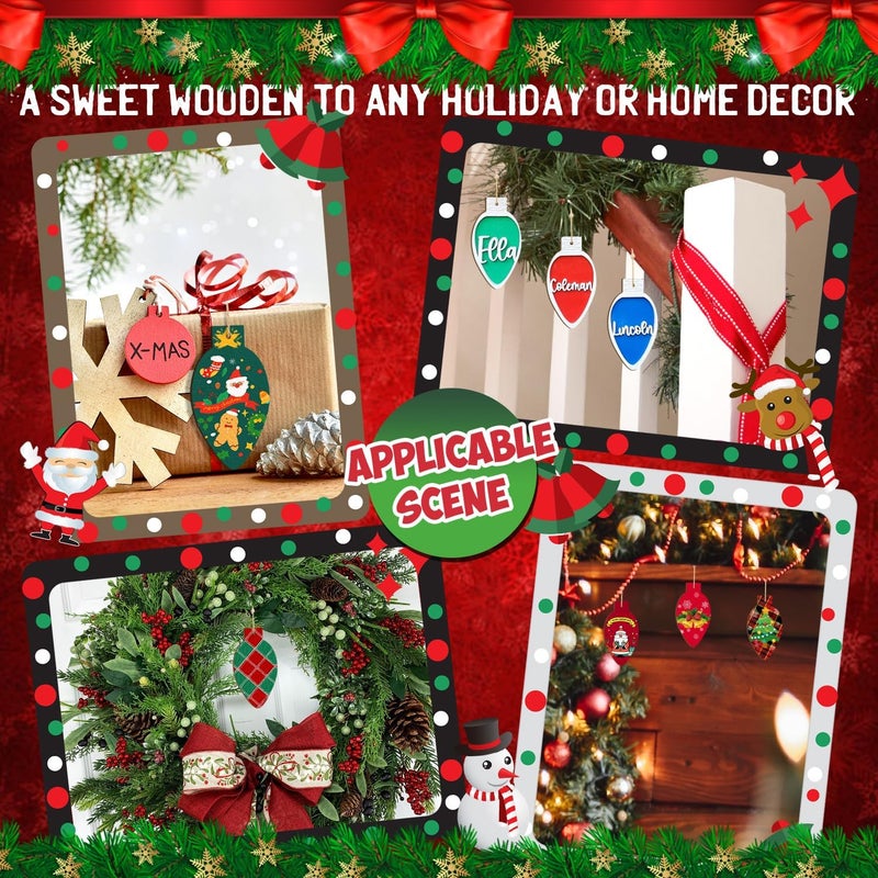 Sophena Wooden Christmas Ornaments to Paint Christmas Bell Decoration Cutouts Unfinished 24PCS 3.5 x 3 inches, DIY Blank Unfinished Christmas Tree Wood Discs Ornament for Home Crafts Hanging - Image 3